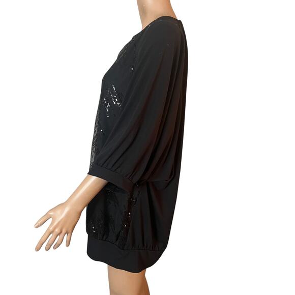 Torrid Top Womens 3X Black Sequin Sheer Overlay Blouse 3/4 Sleeve Plus Size - Picture 8 of 9